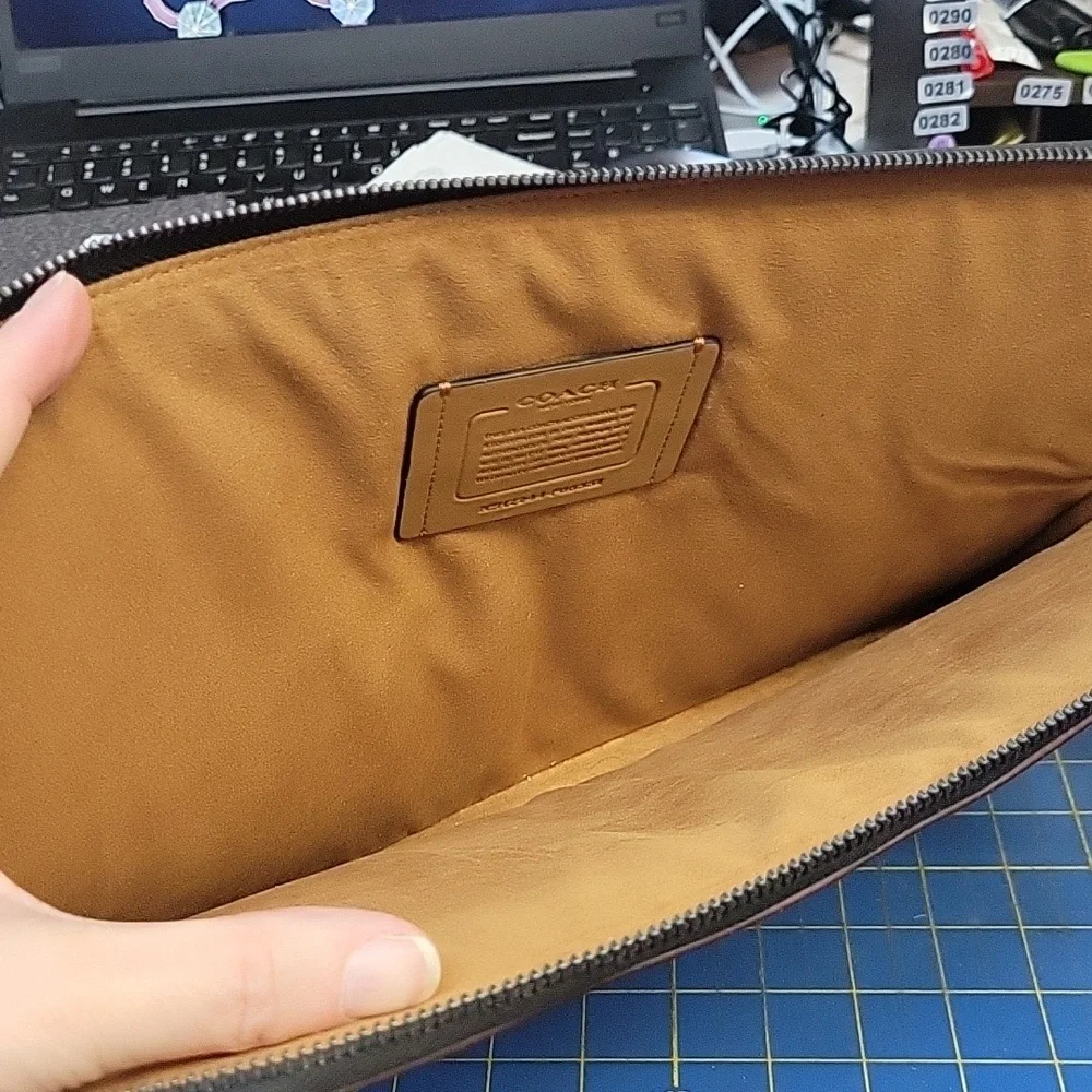 Coach Signature Black and Gray Laptop Sleeve Suede Interior 9